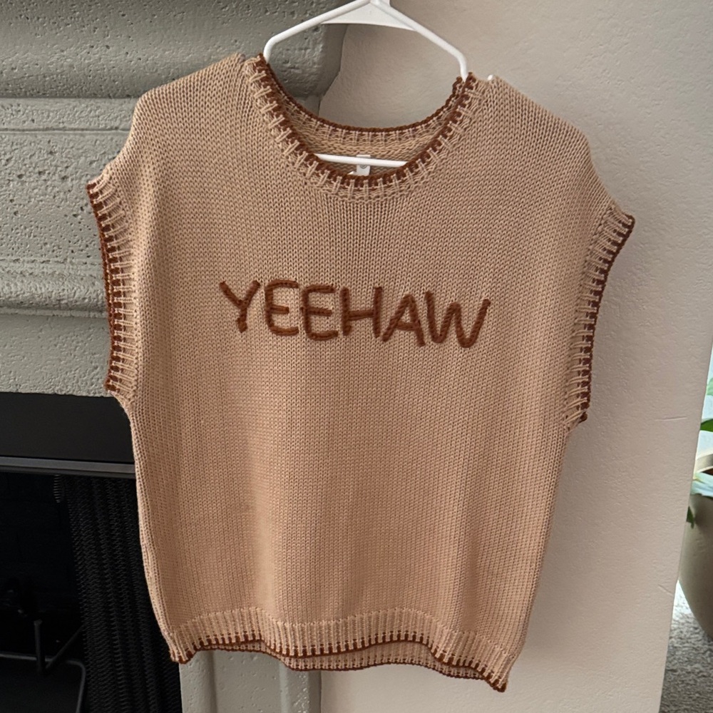 Wishlist Beige Yeehaw Sleeveless Sweater